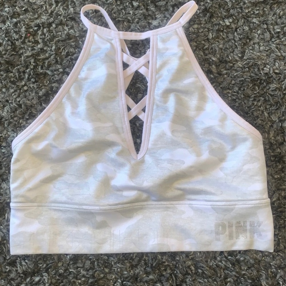 PINK white camo Strappy Sports Bra M